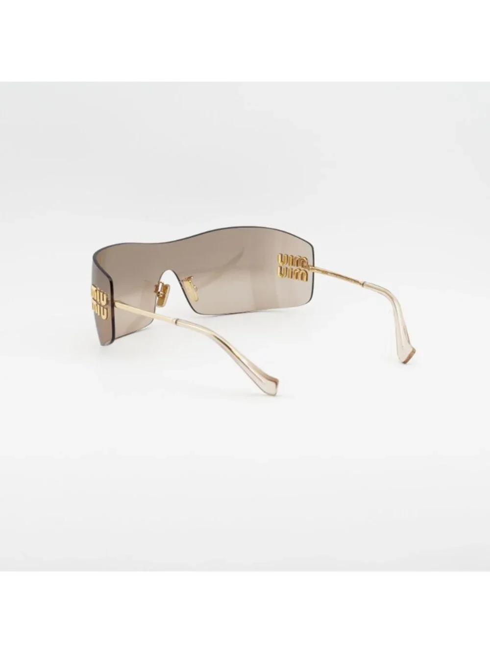 Miu Miu MU B53S 5AK20P Sunglasses Gold Shield Frame, Light Brown Lenses